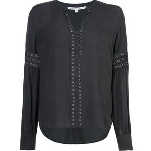 Veronica Beard Black Willa Eyelet Trim Blouse Sz 4